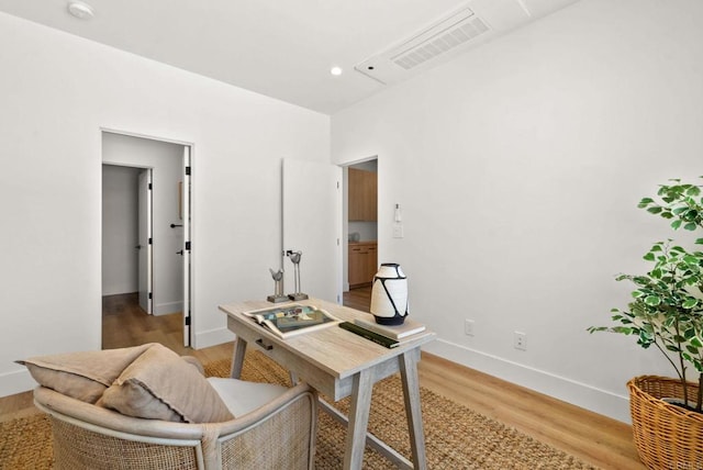 office area featuring light hardwood / wood-style floors