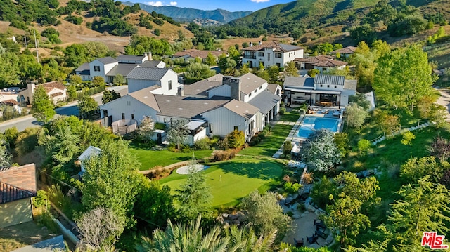 aerial view with a mountain view