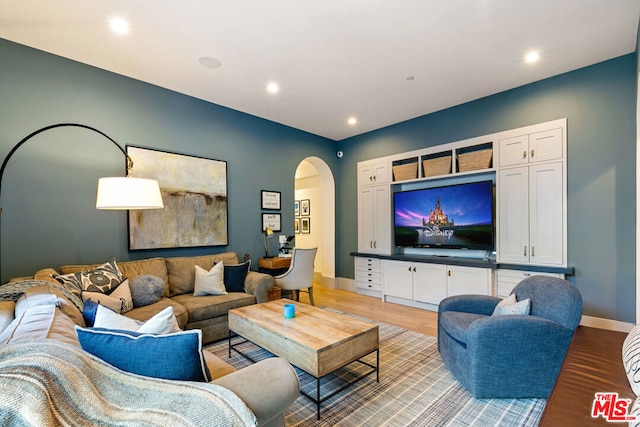 living room with light wood-type flooring