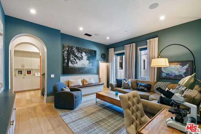 living room with light wood-type flooring