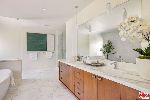 bathroom with vanity and walk in shower