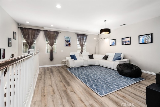 living room with light wood-type flooring