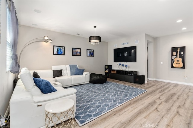 living room with hardwood / wood-style flooring