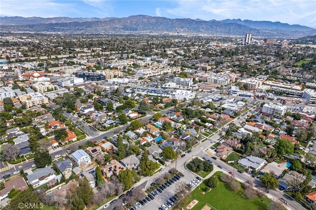 bird's eye view with a mountain view