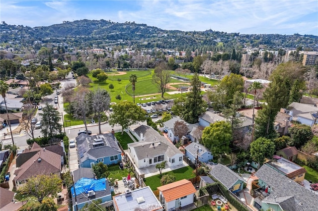 aerial view featuring a residential view and a mountain view