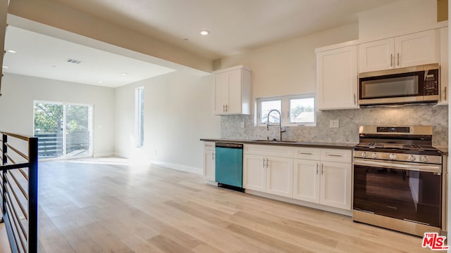 kitchen with white cabinetry, a wealth of natural light, sink, and stainless steel appliances