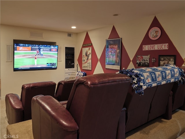 cinema room with carpet floors