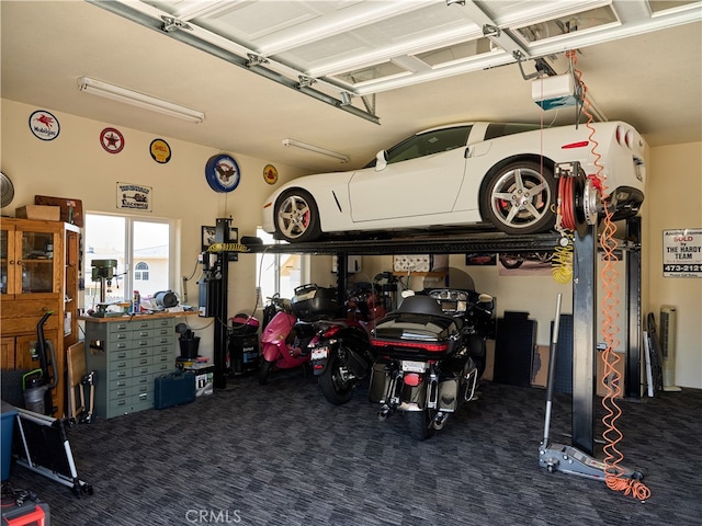 garage with a garage door opener