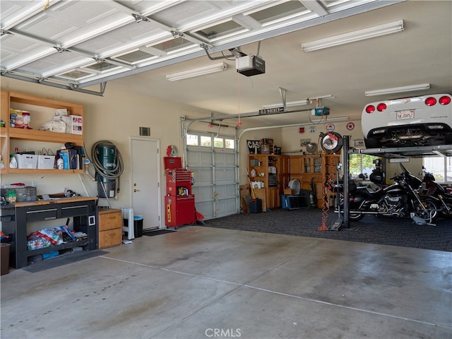 garage with a garage door opener