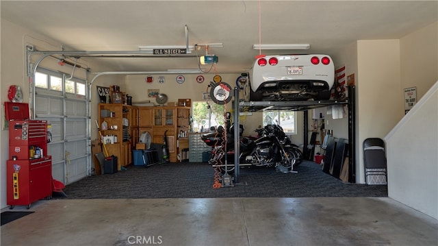 garage with a garage door opener