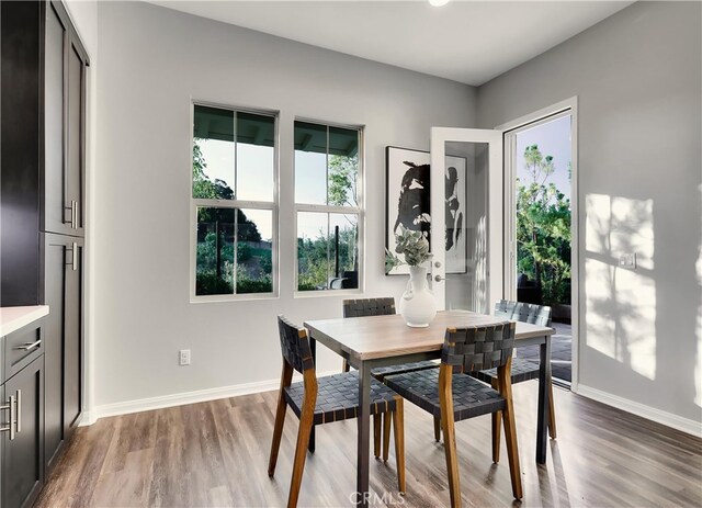 dining space with hardwood / wood-style flooring and plenty of natural light