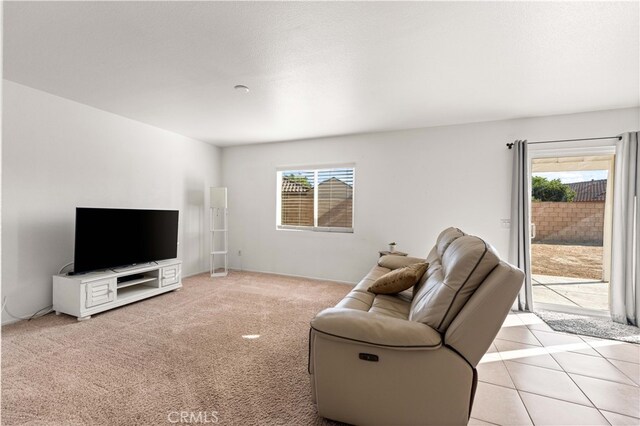 living room featuring light tile patterned flooring and plenty of natural light