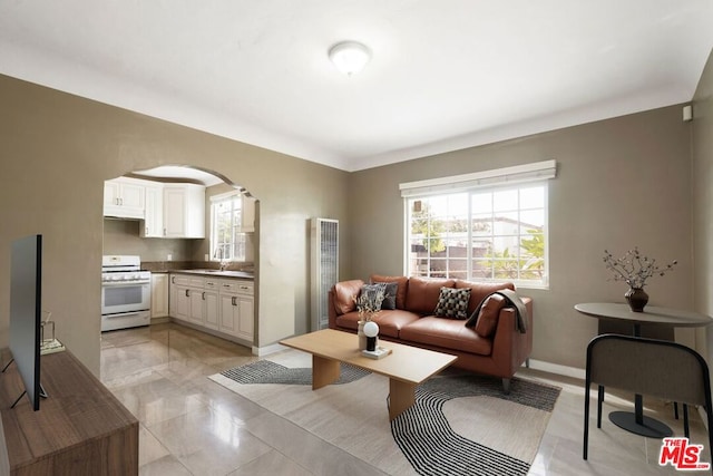 living room featuring sink