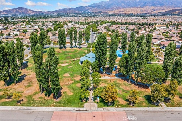 bird's eye view featuring a residential view and a mountain view