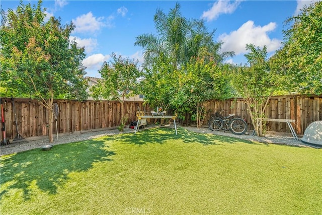 view of yard with a fenced backyard
