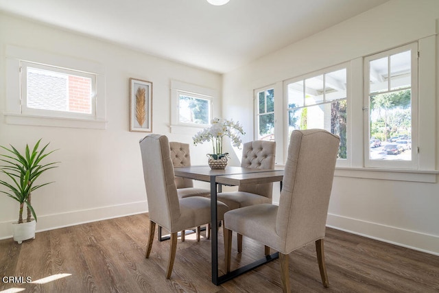 dining space with hardwood / wood-style flooring