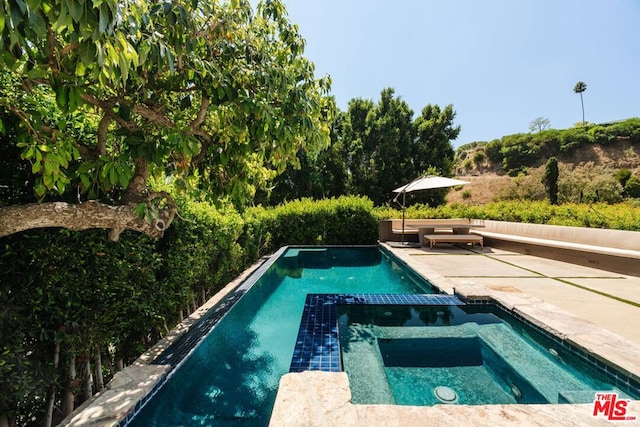 view of swimming pool with an in ground hot tub and a patio