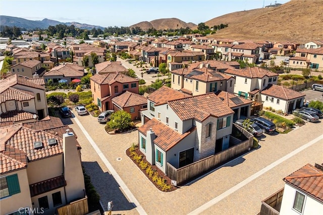 bird's eye view featuring a mountain view and a residential view