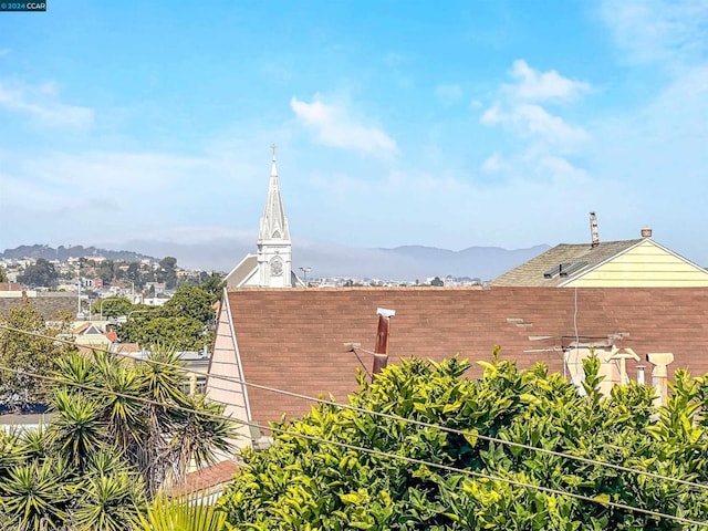 exterior space featuring a mountain view