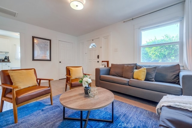 living room with dark wood-type flooring