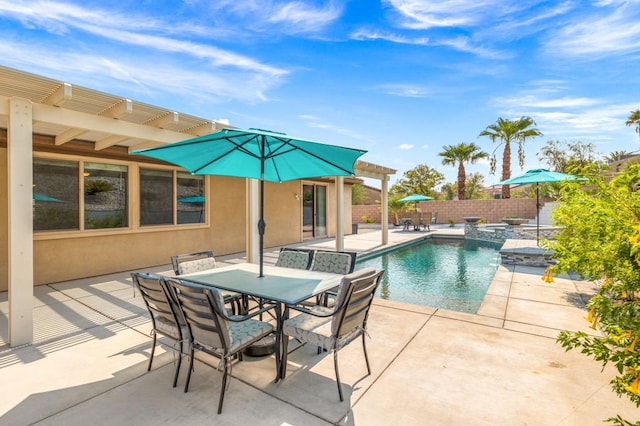 view of swimming pool featuring a patio area and a pergola