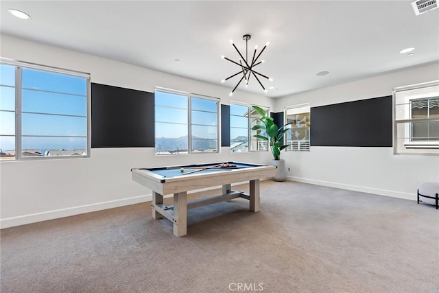 game room with carpet and billiards