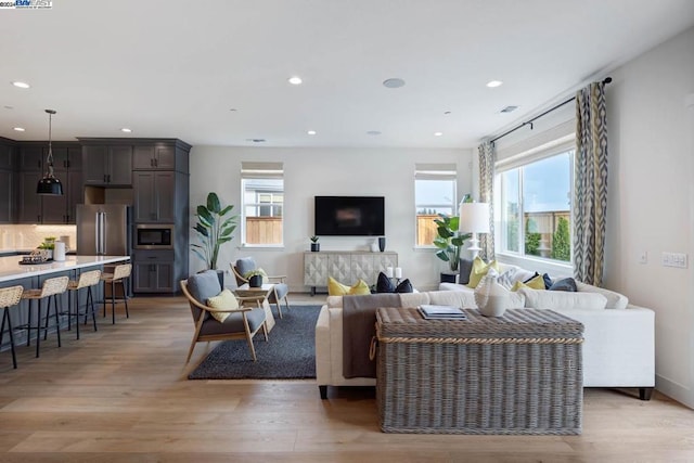 living room featuring light wood-type flooring