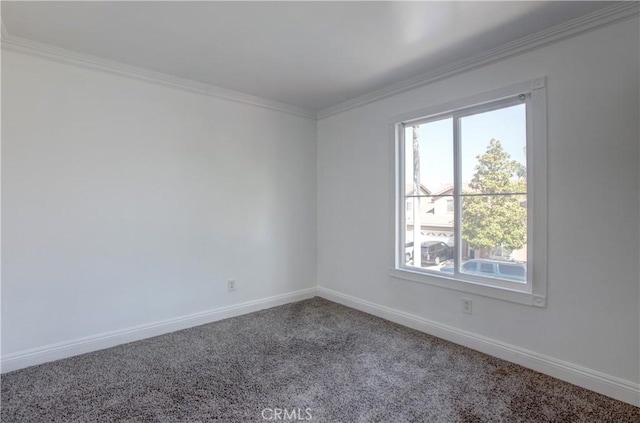 carpeted spare room with plenty of natural light and crown molding