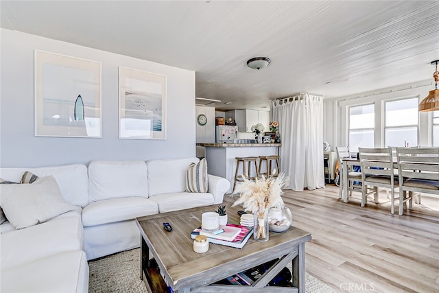 living room with light hardwood / wood-style flooring