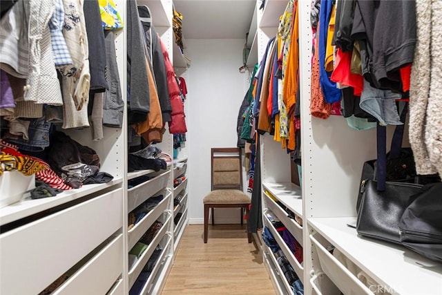 spacious closet with light hardwood / wood-style flooring