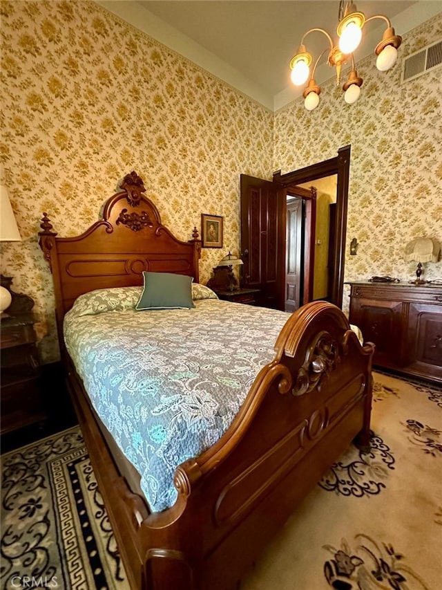 bedroom featuring lofted ceiling