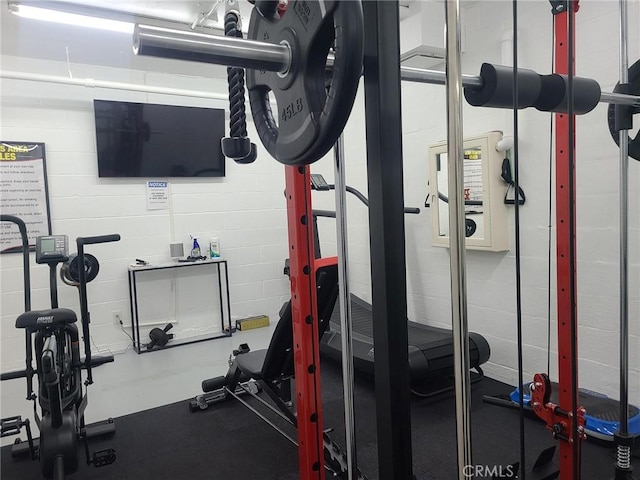 exercise room with concrete block wall