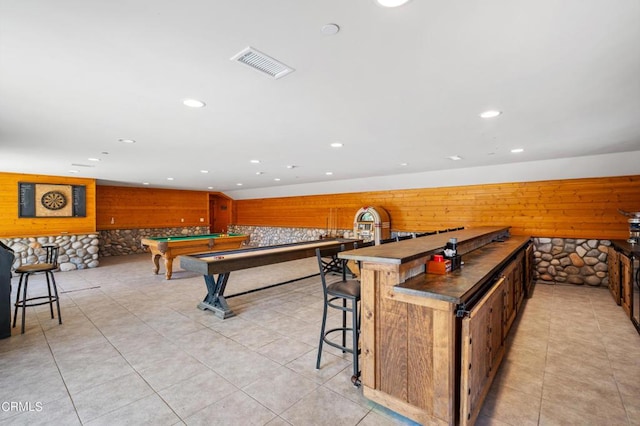 rec room with light tile patterned floors and billiards