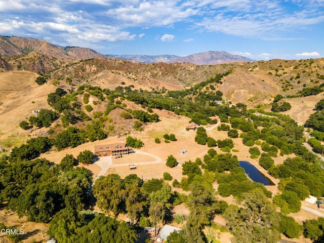 birds eye view of property with a mountain view