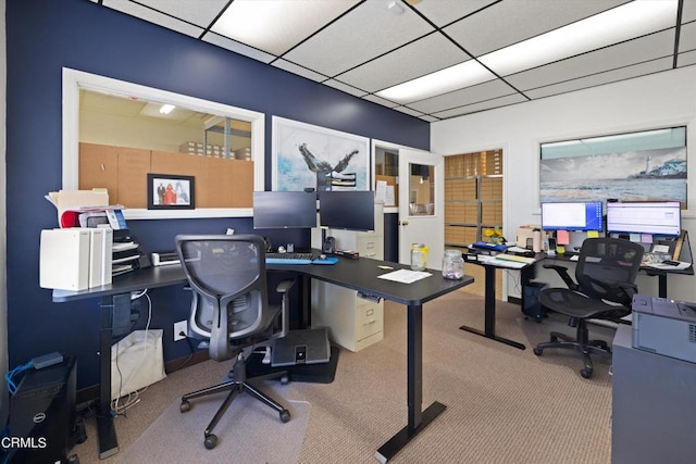 office space featuring carpet and a drop ceiling