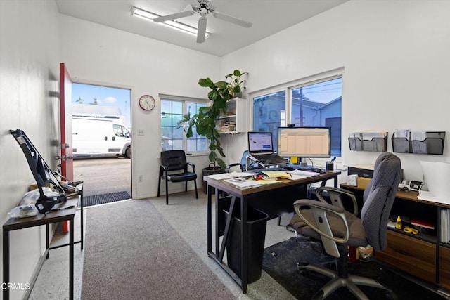 home office with ceiling fan