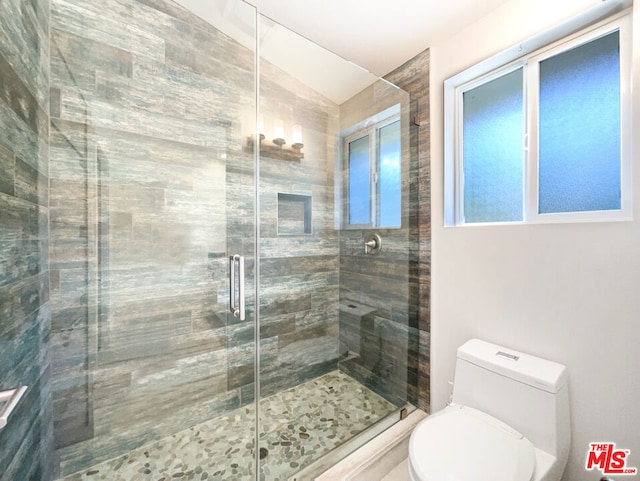 bathroom with walk in shower and toilet