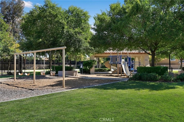 view of jungle gym with a yard