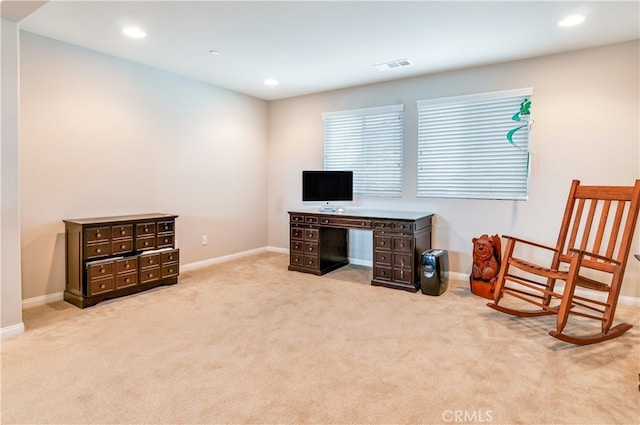 view of carpeted home office