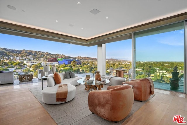 view of patio / terrace featuring a mountain view