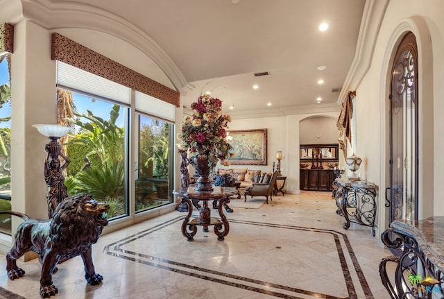 interior space with ornamental molding