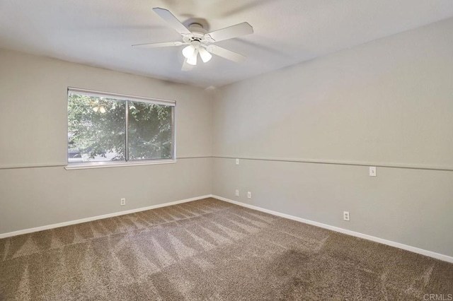 spare room featuring carpet floors and ceiling fan