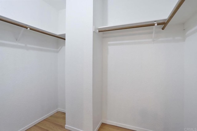 walk in closet with light hardwood / wood-style floors