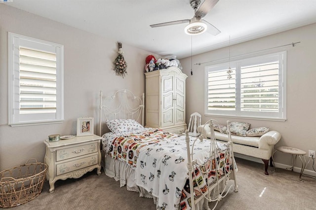 bedroom with carpet and ceiling fan