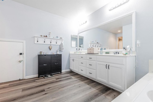 bathroom featuring vanity and wood-type flooring