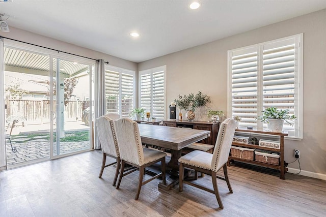 dining area with hardwood / wood-style flooring