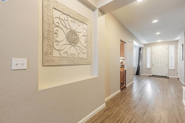 entryway with hardwood / wood-style floors