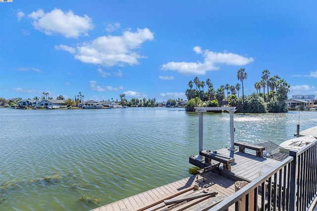 dock area featuring a water view