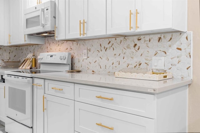 kitchen with white cabinets and white appliances