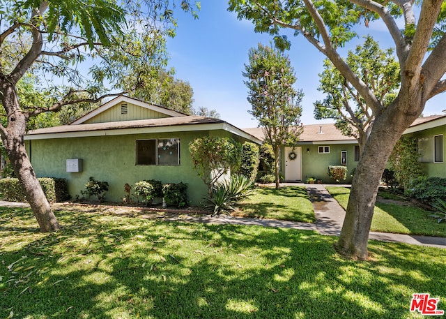 ranch-style home featuring a front lawn